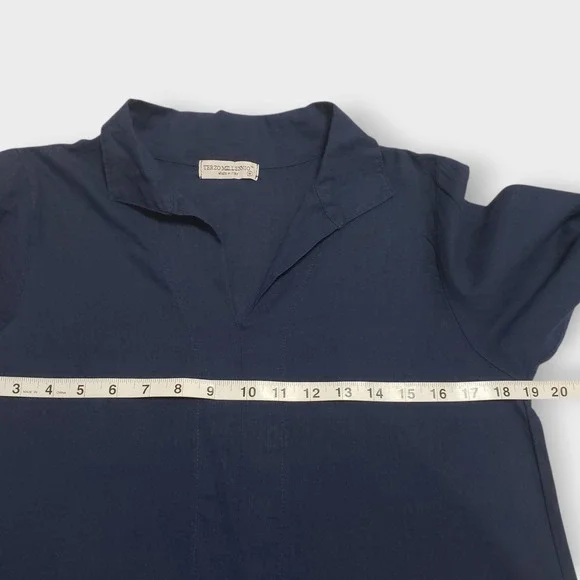 Terzo Millennio Navy Blue Linen Cotton Tunic Dress Made in Italy Medium Pockets - Picture 7 of 10